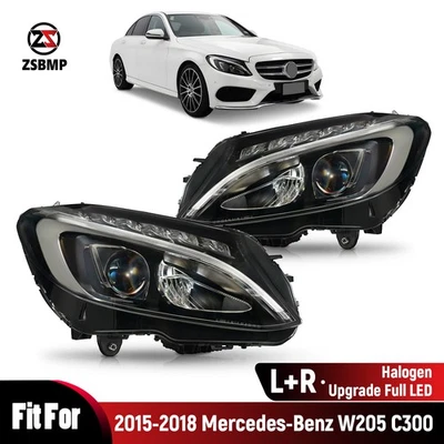 Halogen Upgrade Full LED For 2015-2018 Mercedes-Benz W205 C300 Headlight Pair - Image 1 of 4