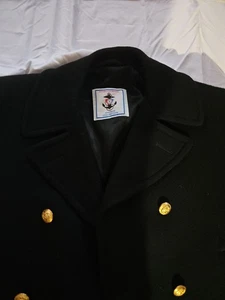 Abrigo Guisante Negro Para Hombres 40R Lana Negra Forrado Doble Pecho Academia Naval de EE. UU. - Imagen 1 de 6