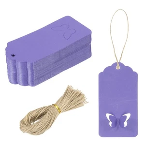 100Pcs Kraft Paper Gift Tags String 3.5 x 1.6 Inch Wave Shape Purple - Picture 1 of 6