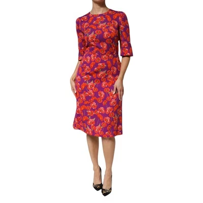DOLCE & GABBANA Dress Purple Silk Floral Print Midi Sheath IT42/US8/M 2780usd - Image 1 of 4