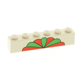 1x Lego Brick White 1x6 Printed Flowers Leaves Red Green 4118 3009pb012