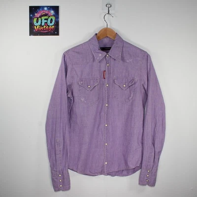 Dsquared2 Pearl Snap Western Shirt Mens IT48 UK Medium Slim Purple Distressed - Image 1 of 4