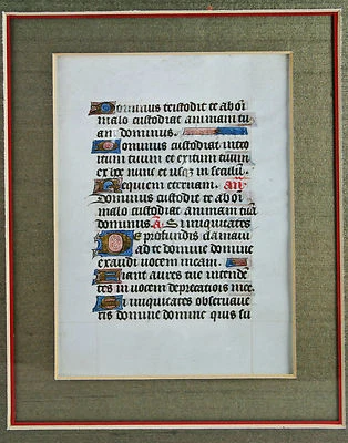 medieval illuminated manuscript page framed with glass on both sides - Image 1 of 4