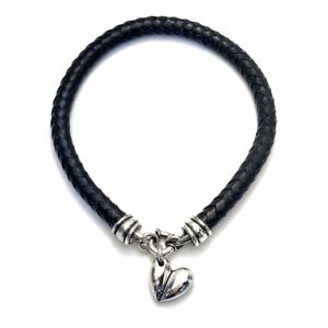 BARRY KIESELSTEIN-CORD STERLING SILVER PUFFY HEART LEATHER NECKLACE 925 Choker