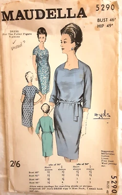 Vestido Vintage Patrón Costura Maudella 5290 - B46" H49" - Completo Foto 1 de 3