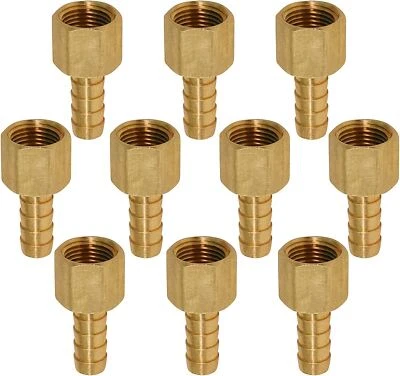 10Pcs Brass Hose Barb Female Reducing Adapter 1/8in HB x 1/8"in FIP Pipe Fitting - Image 1 of 4
