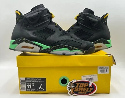 Nike Air Jordan 6 Retro Brasil Pack Talla 11.5 Usado OG NBA Negro Gamuza Auténtico Foto 1 de 4