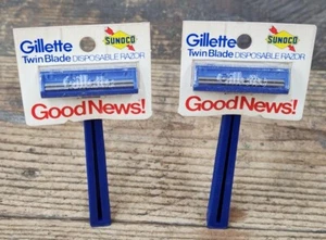 Sunoco Gas & Öl 1970er Gillette Einweg Rasiermesser Tankstelle Neu aus altem Lagerbestand x 2 Display - Bild 1 von 8