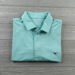 Vineyard Vines Performance Polo Golf Shirt Mens XL Green Striped Whale Logo - Picture 1 of 8