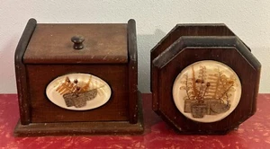 Vintage 1970s Resin Medallion Kitchen Accessories Recipe Box & Napkin Holder - Picture 1 of 8