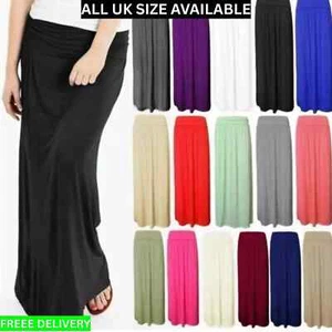 WOMEN PLEATED FOLD OVER HIGH WAIST GYPSY SKIRT LADIES LONG MAXI JERSEY - Picture 1 of 15