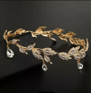 Bridal Tiara Rhinestone Crown Wedding Gold Headpiece Headband Lord of the Rings - Picture 1 of 8