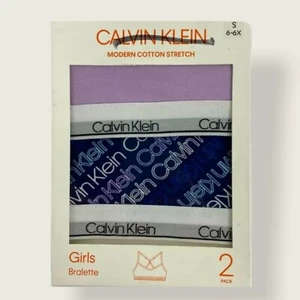 Calvin Klein 2Pack Logo Cotton Stretch Bralette Girls Size Small Purple Blue NWT - Picture 1 of 4