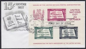United Nations New York 1955 UN 10th anniversary, block, Michel Block 1, FDC - Picture 1 of 2