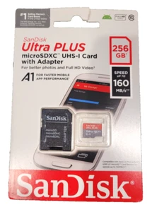 SanDisk Ultra Plus MicroSDXC UHS-I Memory Card with Adapter 256GB - New - Photo 1 sur 3