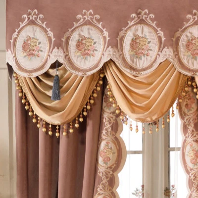 Luxury American Floral thick flannel embroidery pink cloth curtain valance E988* - Image 1 of 4