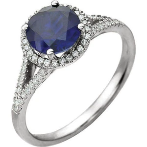 Anillo de diamantes y piedras de nacimiento de zafiro azul creado en oro blanco de 14 K (1/5 quilates) tw.) - Imagen 1 de 1