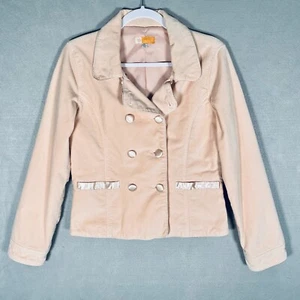 Tulle Anthropologie Jacket Womens L Pink Velour Double Breasted Crop Summer - Picture 1 of 10