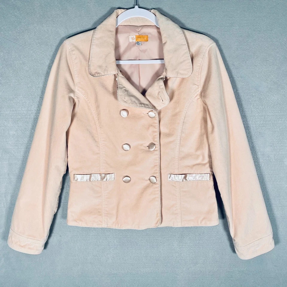 Chaqueta Tul Anthropologie Mujer L Rosa Terciopelo Doble Pecho Recortado Verano Foto 1 de 4