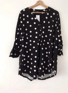 Evans Dress Black Spot Puff Long Sleeve Short Dress Size 14 Plus Size Womens - Picture 1 of 11