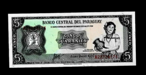 PARAGUAY ( 1 ) BANK NOTE 5 GUARANIES L. 25 . 3 . 1952 P 195 CRISP UNCIRCULATED - Picture 1 of 2