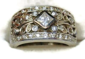 Anillo solitario circonita cúbica simulada plata de ley 925 talla 8 detalles vintage - Imagen 1 de 12
