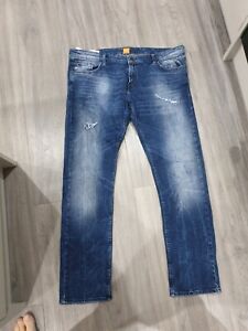 Mens HUGO BOSS 38/32 Stretch Orange Slim Fit Blue Denim Jeans 