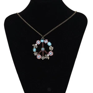 Retro Floral Sign Pendant Long Statement Necklace Chain - Picture 1 of 7