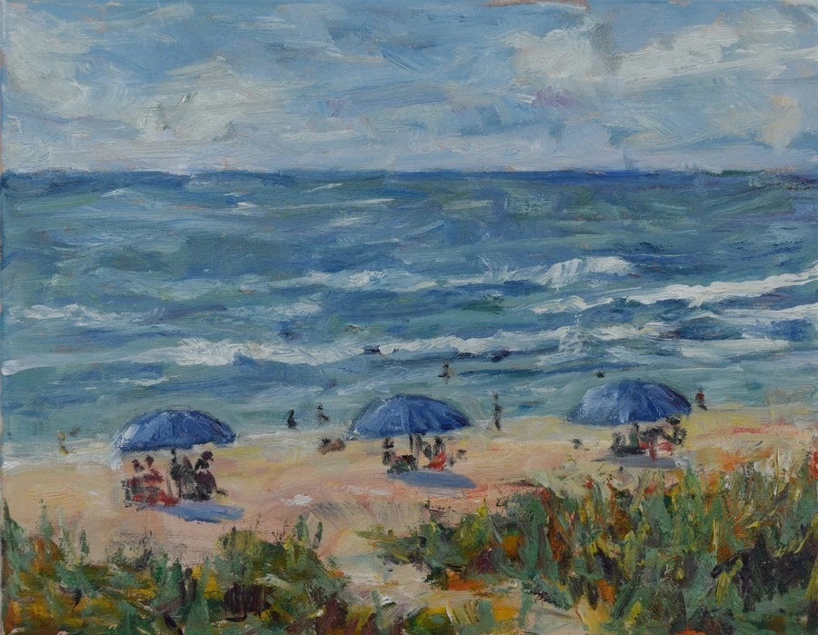 Искусство оригинал картина маслом RM Mortensen «Beach Retreat» морской пейзаж пляж побережье океан - Изображение 1 из 1