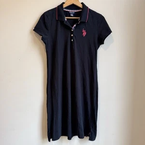 US POLO ASSN Collared Tennis Dress Black With Pink Women’s Medium - Picture 1 of 10