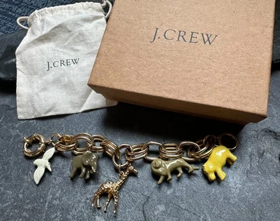 J. Pulsera Crew Charm RARA Esmalte Chapado en Oro Elefante León Jirafa Hipopótamo Foto 1 de 4