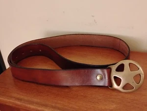 Vintage 1970er Duncan Laurie Messing abstrakte Gürtelschnalle & Ledergürtel 52" lang - Bild 1 von 4