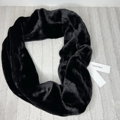 New Calvin Klein Black Faux Fur Infinity Scarf Luxury Winter Soft Fluffy Gift - Image 1 of 4