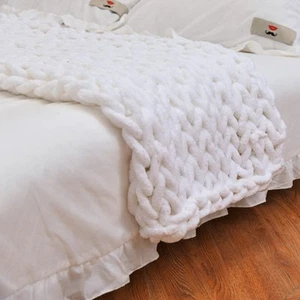 Chunky Knit Blanket Throw 40"×40", Hand Knitted Warm Chenille Throw Blanket, ... - Picture 1 of 7