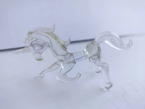 Hand Blown pulled Clear Glass Unicorn Pegasus Figurine Artwork- 3.75 Vintage - Picture 1 of 8