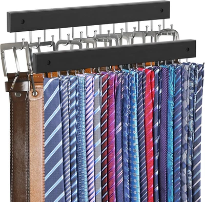 Tie and Belt Rack Wall Mount 2 Pack, Max 20 Tie Storage & 36 Belt Organizer, 180 - Image 1 of 4