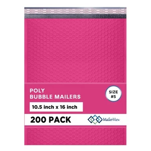 Hot Pink10.5x16 Inch Large Poly Bubble Mailers #5 | Padded Envelopes with Self S - Afbeelding 1 van 8