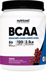 Nutricost BCAA Powder 2:1:1 (Grape, 120 Servings) - Gluten Free, Non-GMO - Picture 1 of 5