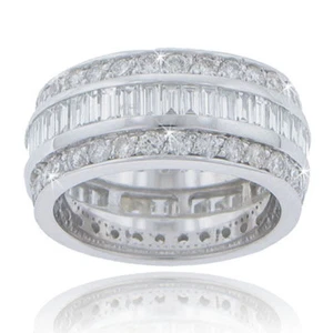 6.00 ct Ladies Round And Baguette Cut Diamond Eternity Wedding Band In 18 kt - Picture 1 of 4