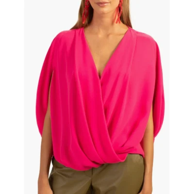 Nuevo con etiquetas - Top de crepé Trina Turk 'Deep Well' escote con sobrepelliz, PD. Rosa - XSmall Foto 1 de 4