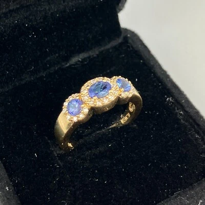 EFFY 14k Diamond & Oval Tanzanite Halo Yellow Gold Ring Size 6.75 - Image 1 of 4