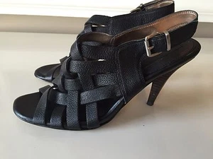 Banana Republic Black Leather high heel Sandal EUC peep toe 6.5 career cocktail - Picture 1 of 5