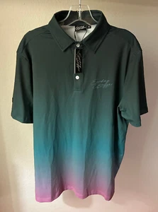 SUNDAY SWAGGER Polo Golf Shirt Men's MEDIUM green Tahiti Hawaiian Stretch neon - Picture 1 of 8
