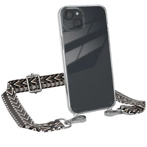 Boho Handykette für Apple iPhone 15 Plus Band Grau / Schwarz Handyband Gemustert - Bild 1 von 7