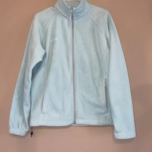 Columbia Womens Jacket Large Blue Teal Fleece Full Zip Sweater Mock Neck Cozy - Picture 1 of 7