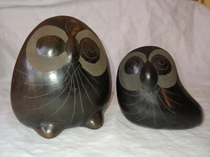 VTG Folk 1960s Mother, Baby Owl Mexican pottery figurine pair V Silva Mexico MCM - Picture 1 of 10