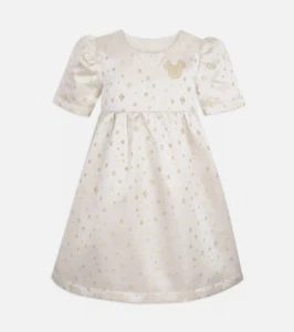 7/8 Disney Minnie Mouse Holiday Girls' Satin Dress Gold Thread - Picture 1 of 4
