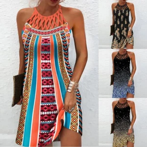 Women Summer Sundress Hollow Out Halter Neck Boho Beach Dress Holiday Plus Size - Picture 1 of 14