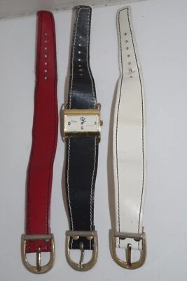 Vintage Padre 17 Jewels Gold Tone 17 Jewels Art Deco Tank Watch 3 Leather Bands - Image 1 of 4