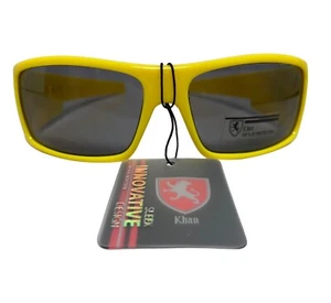 Khan Sunglasses Boys Yellow Plastic Sport Running Jogging Gray Lens NWTS - Picture 1 of 5